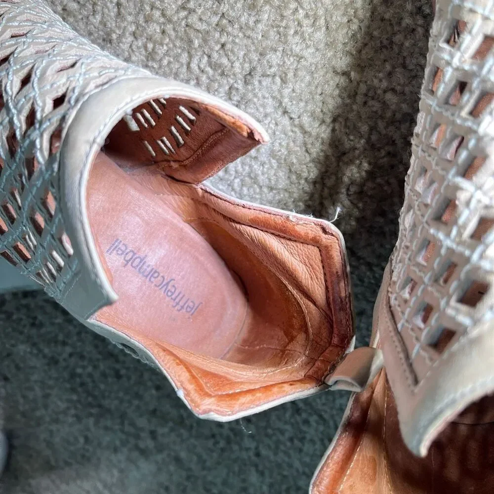 Jeffrey Campbell Taggart Open-Weave Leather Ankle Booties Beige Size 8